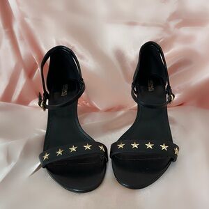 Michael Kors black gold star Simone heels shoes 9 womens mid height